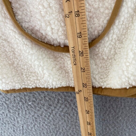 Free Assembly Coat Womens Small Ivory Beige Trim Fleece Zip Pockets Mock Neck - Picture 10 of 11